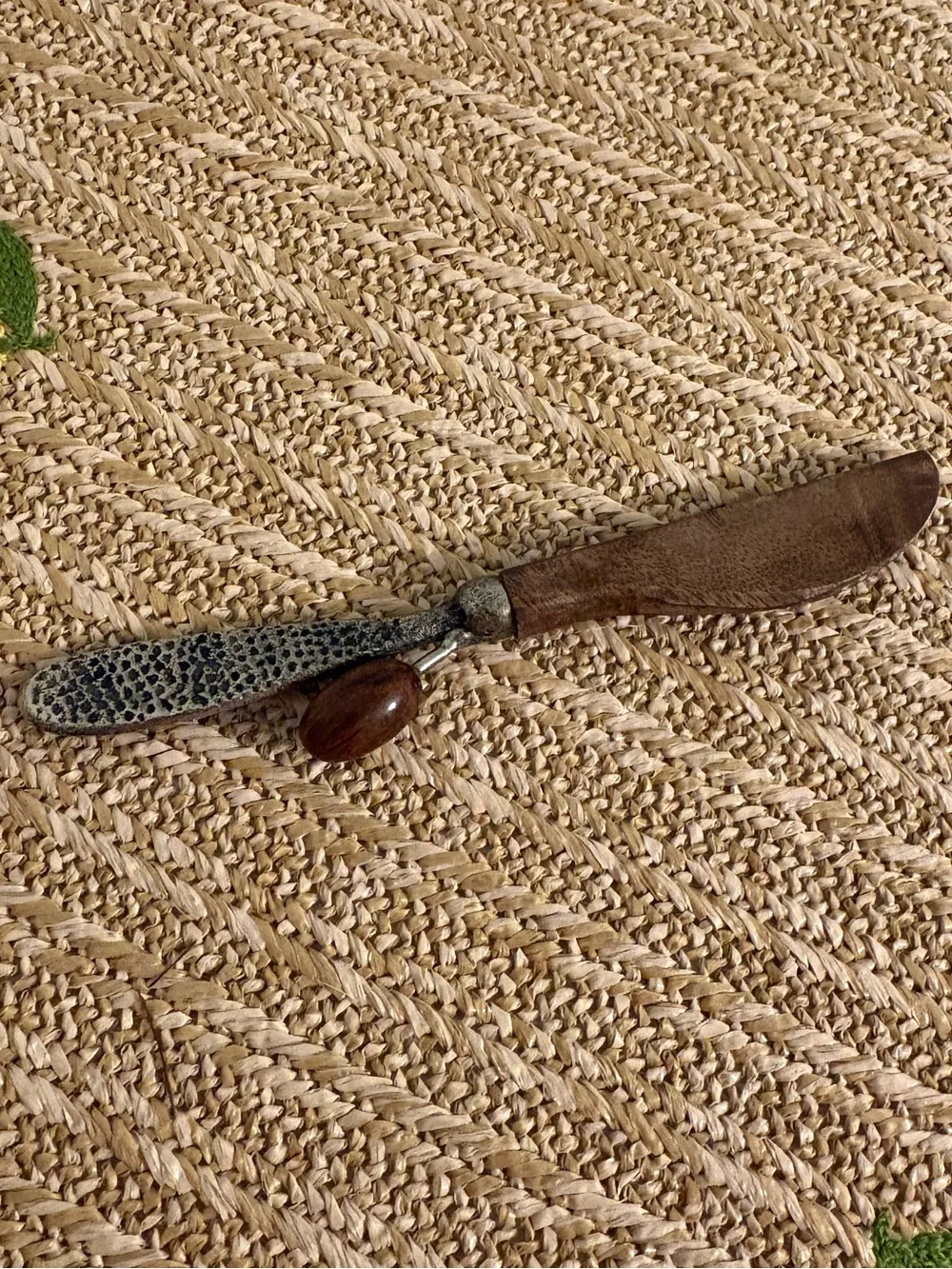 Gourmet Charcuterie Spreader Knife Olive Branch Pewter Handle Wooden Blade 7”